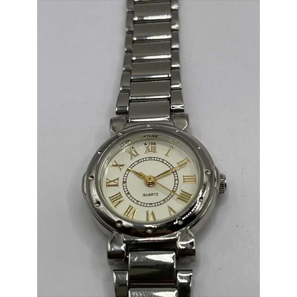 Avon Women's Quartz Watch Silver/Gold Round Dial 24mm Case-‎ New Battery